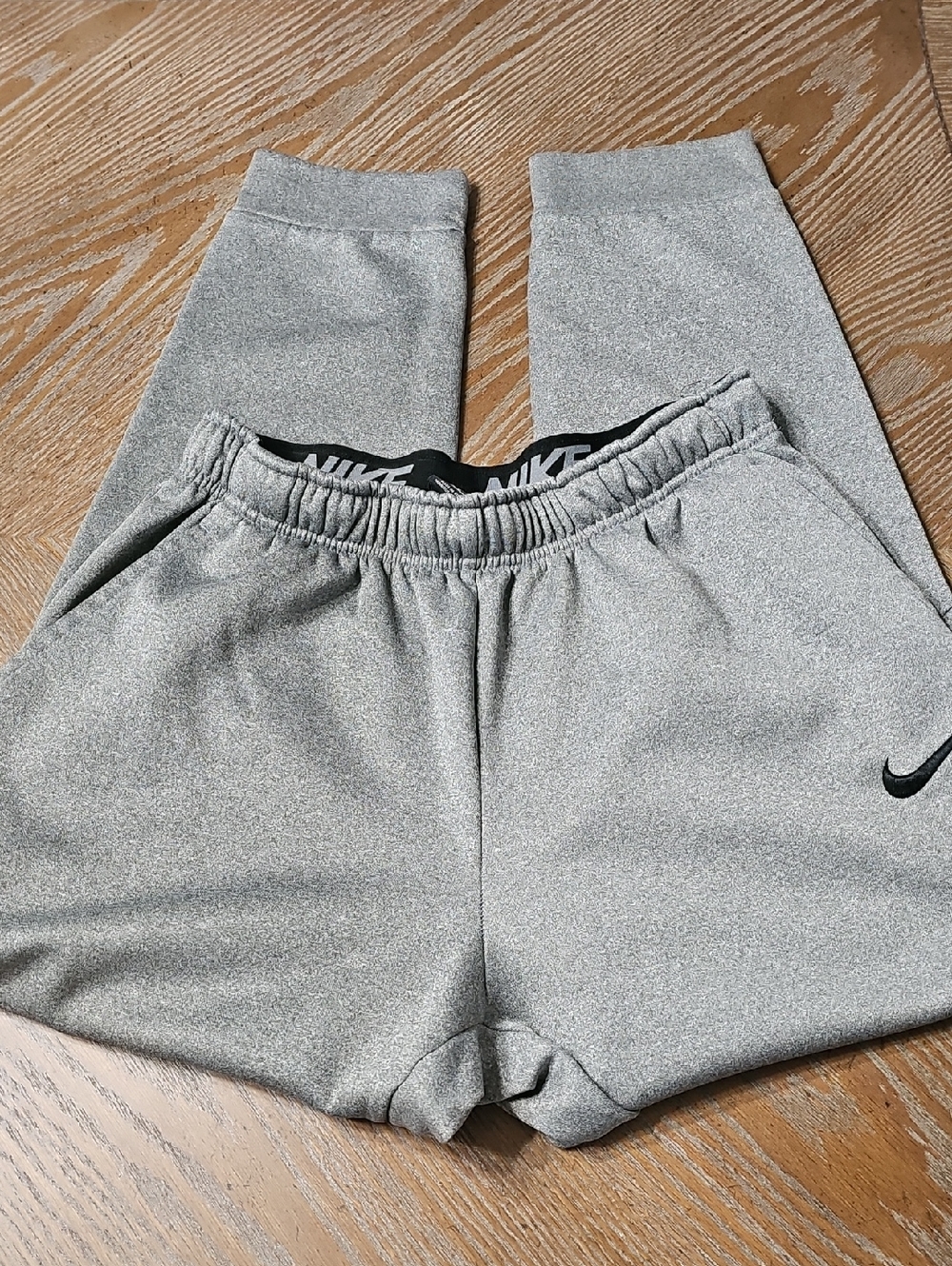 Nike Mens Dri-Fit Gray Athletic Pants with Black Swoosh